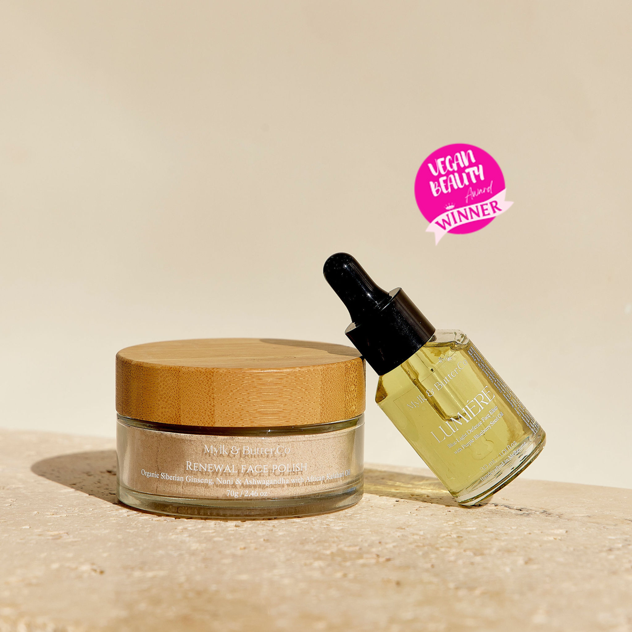 Renewal face polish & cleanser + Blue light defence face elixir